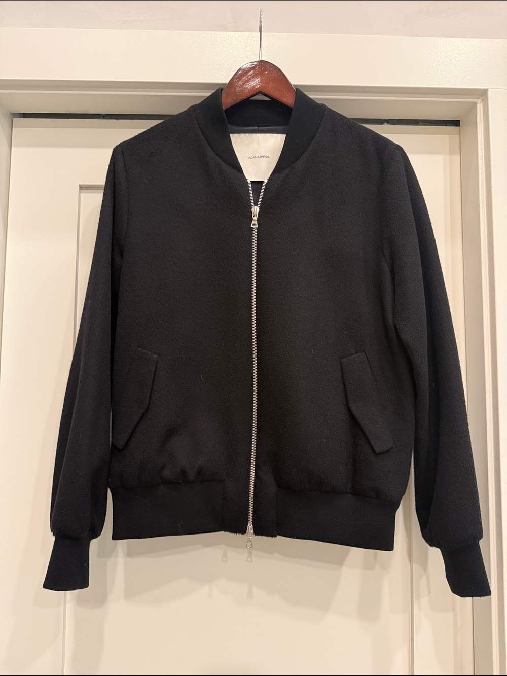 Adam Lippes Black Cashmere Bomber Jacket with Silver Zip
